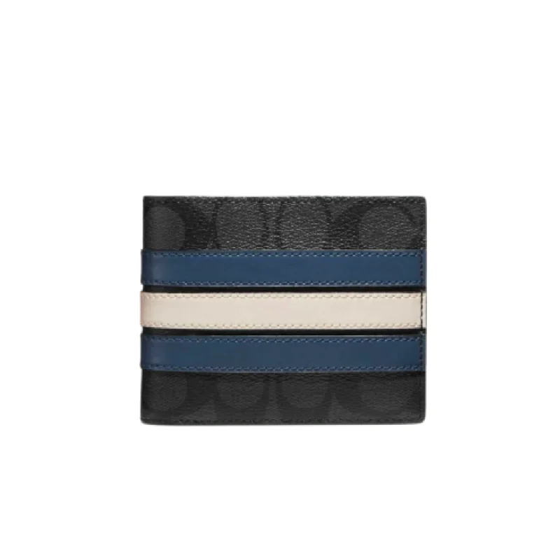 Coach 3-In-1 Men Wallet With Varsity Stripe In Signature Blue