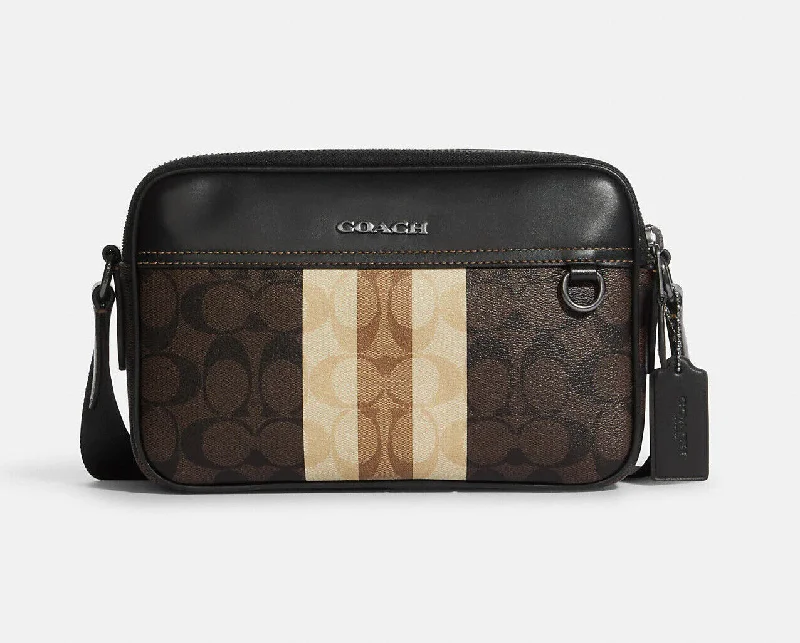 Coach Graham Crossbody In Blocked Signature Canvas With Varsity Stripe