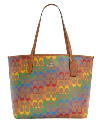 Coach City Tote In Rainbow Signature Canvas