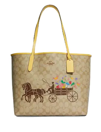 Coach City Tote In Signature Canvas With Dreamy Veggie Horse And Carriage