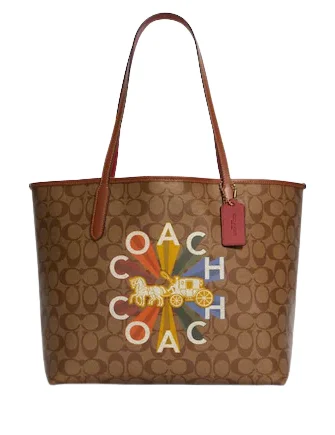 Coach Reversible City Tote in Signature Canvas With Coach Radial Rainbow