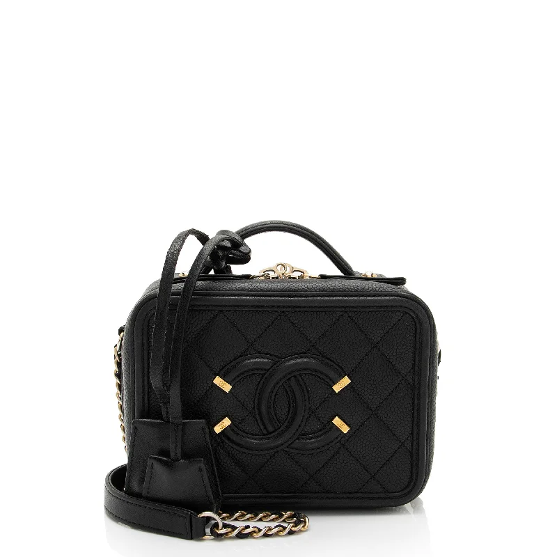 Chanel Caviar Leather CC Filigree Small Vanity Case (SHF-cBEpCt)