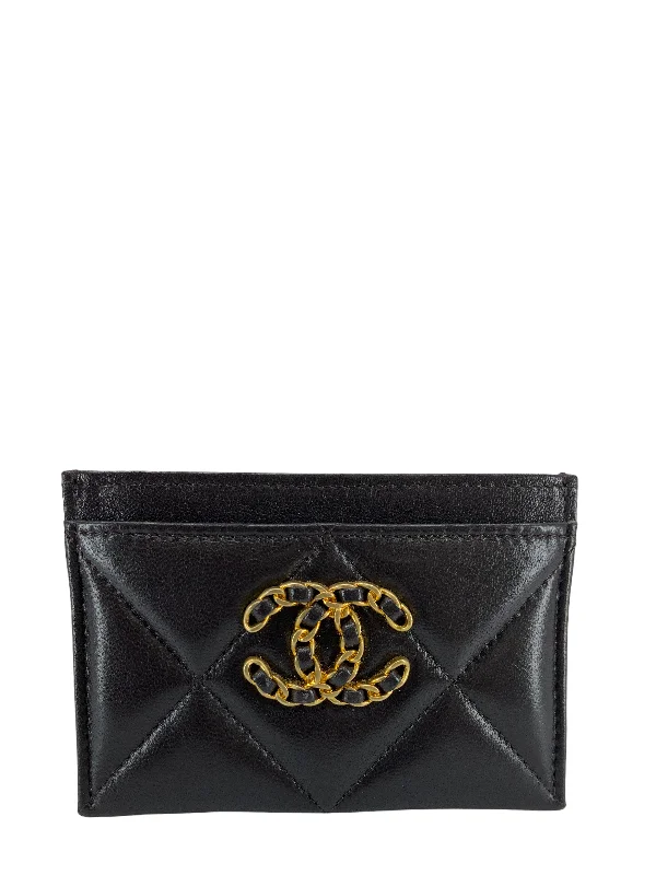 CHANEL Lambskin Quilted Chanel 19 Card Holder