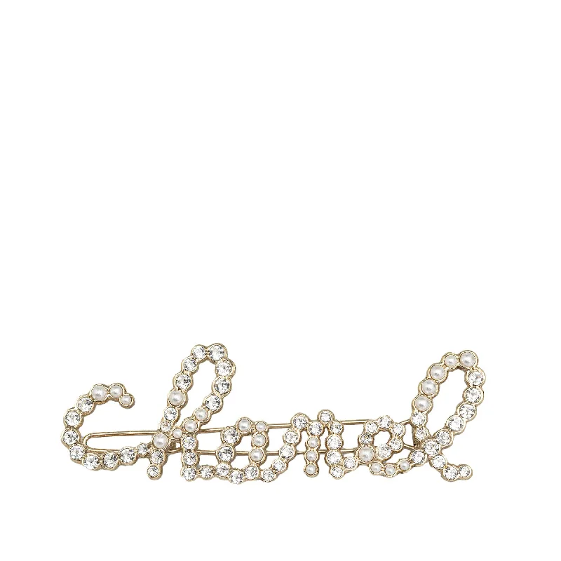 Chanel Rhinestone & Pearl Swirling Logo Barette (SHG-fwVacm)