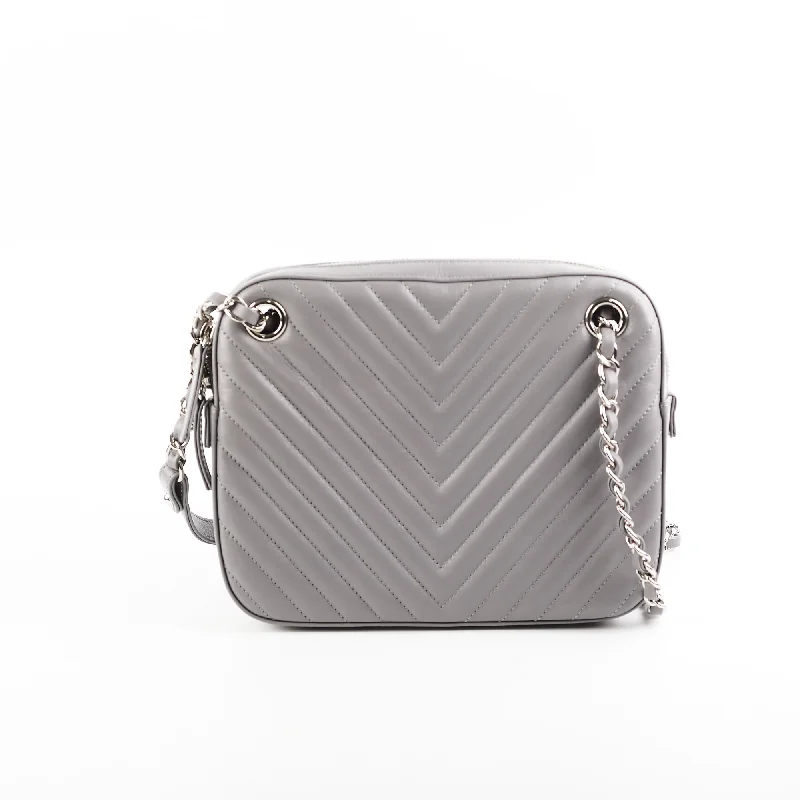 Chanel Quilted Navy/Chevron Grey Lambskin Shoulder Bag