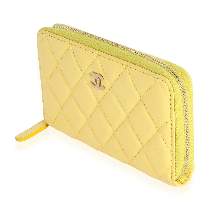 Chanel Yellow Quilted Lambskin Medium Zip-Around Wallet