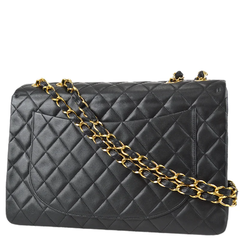 Chanel Classic Flap Maxi Chain Shoulder Bag Black Lambskin