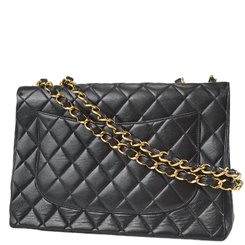 Chanel Classic Flap Jumbo Chain Shoulder Bag Black Lambskin