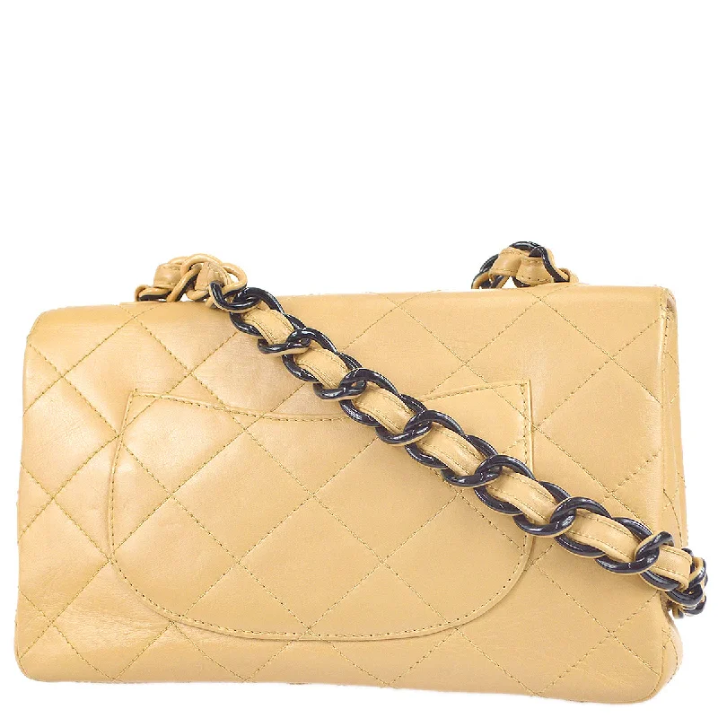 Chanel Classic Flap Acrylic Chain Shoulder Bag Beige Lambskin