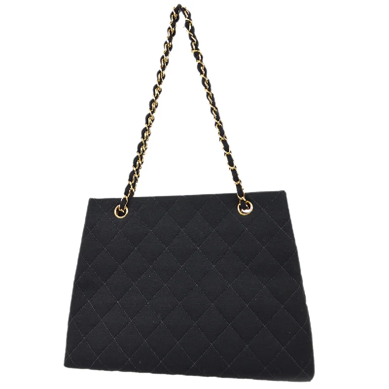 Chanel Double Chain Shoulder Tote Bag Black Canvas