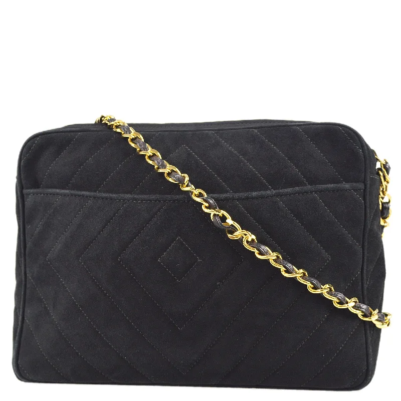 Chanel Chain Shoulder Bag Fringe Black Suede