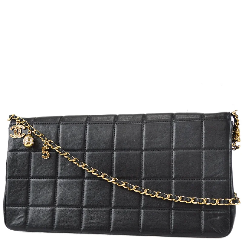 Chanel Choco Bar Icon Rhinestone Chain Shoulder Bag Black Lambskin