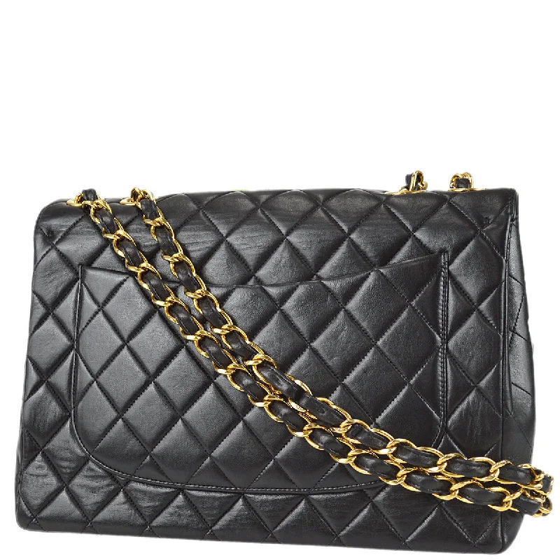 Chanel Classic Flap Jumbo Chain Shoulder Bag Black Lambskin