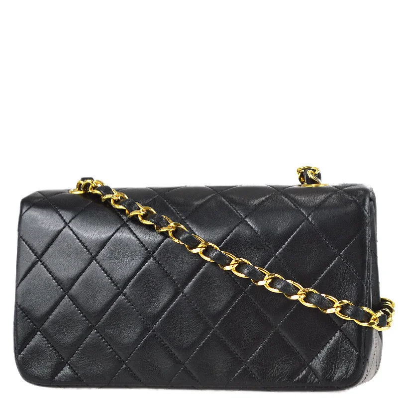 Chanel Full Flap Chain Shoulder Bag Black Lambskin