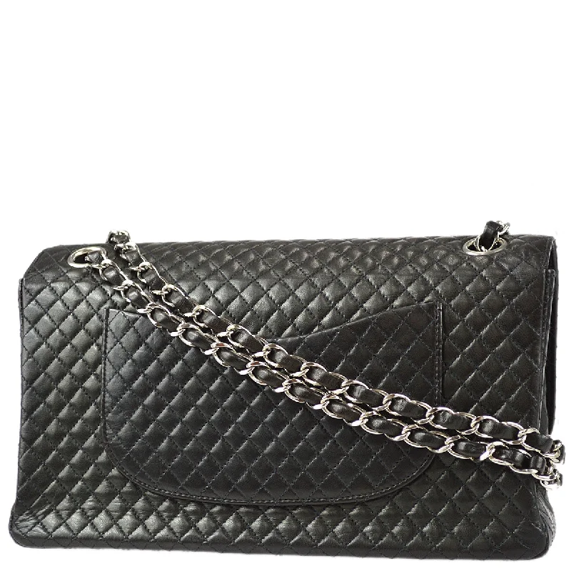 Chanel Classic Flap Double Chain Shoulder Bag Black Lambskin