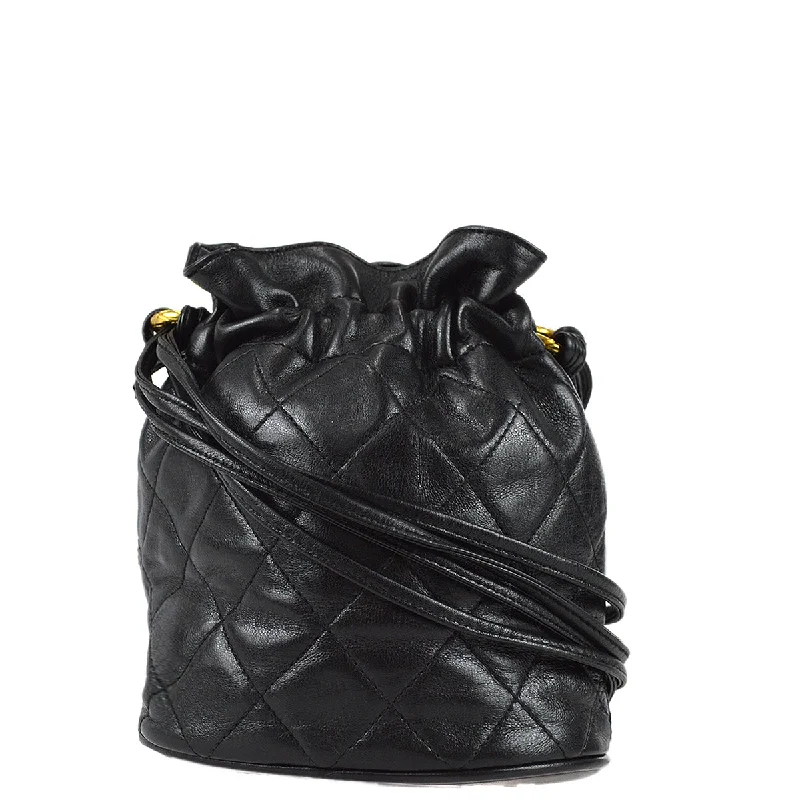 Chanel Bucket Fringe Shoulder Bag Black Lambskin