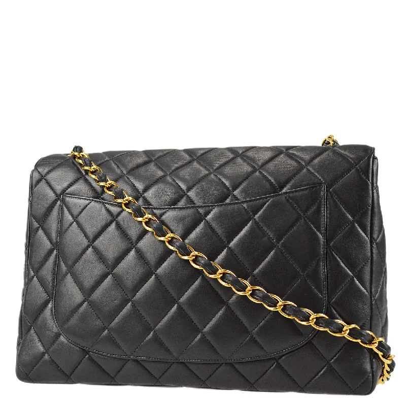 Chanel Classic Flap Jumbo Chain Shoulder Bag Black Lambskin