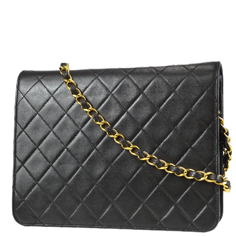 Chanel Black Lambskin Small Half Flap Shoulder Bag