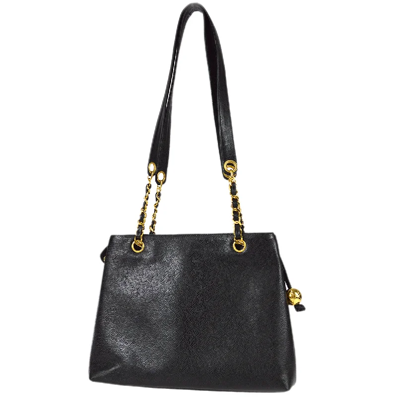 Chanel Chain Shoulder Tote Bag Black Caviar