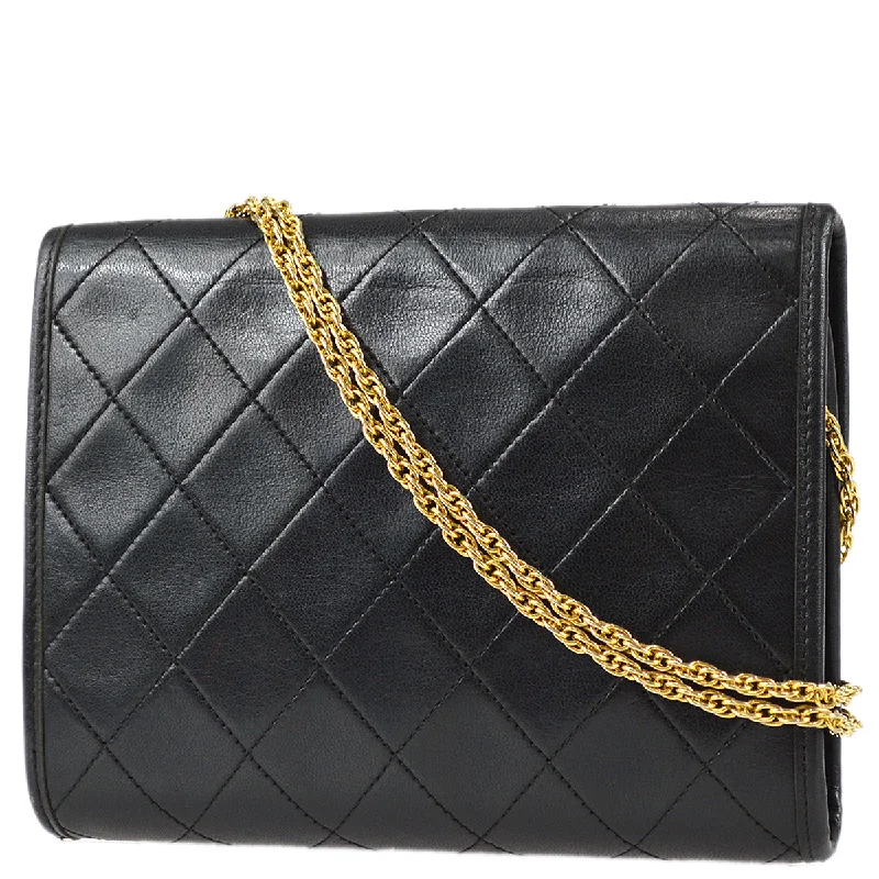 Chanel Double Chain Shoulder Bag Black Lambskin