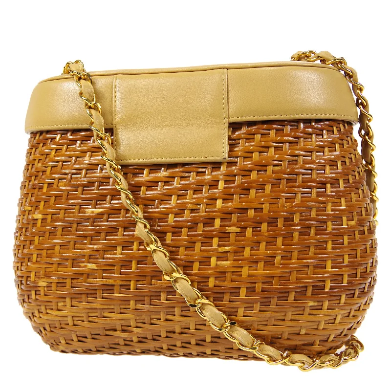 CHANEL Chain Basket Shoulder Bag Beige Straw