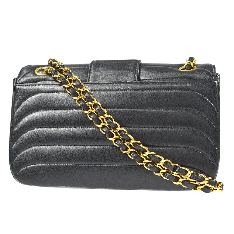 CHANEL Double Chain Shoulder Bag Black Lambskin