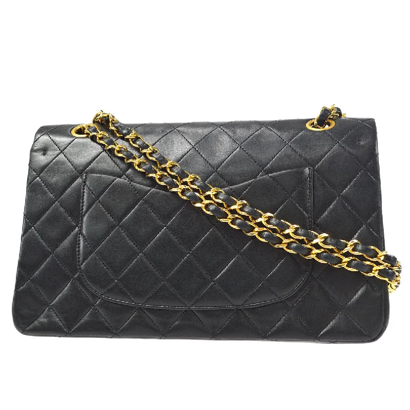 CHANEL Classic Double Flap Medium Shoulder Bag Black Lambskin