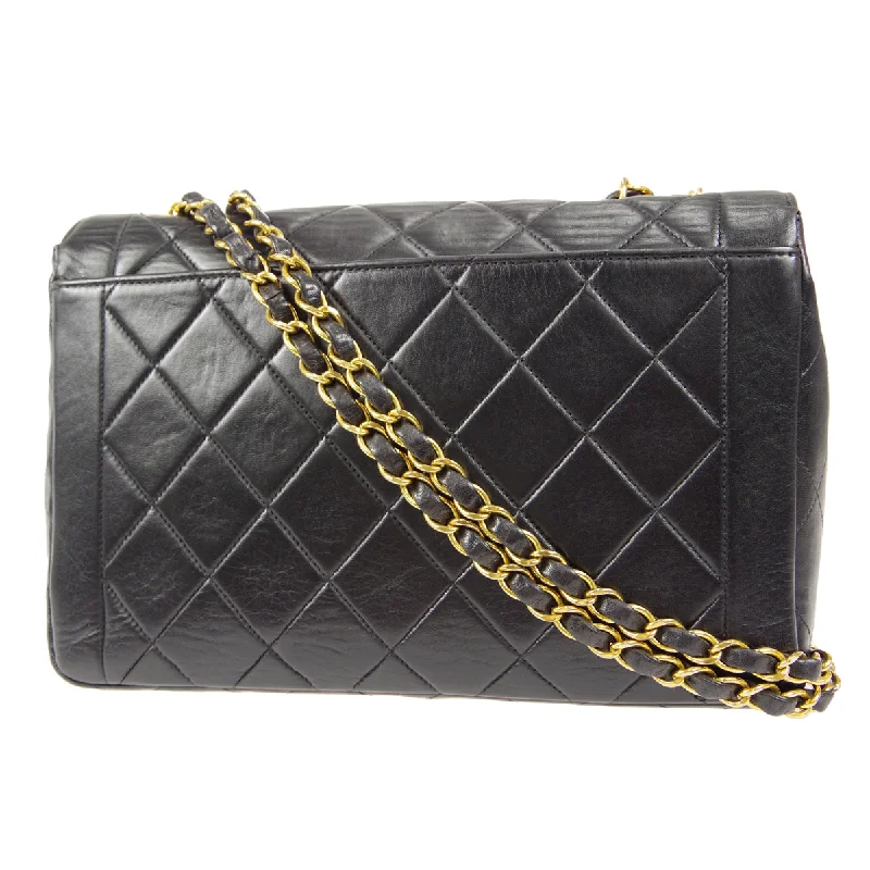 CHANEL Classic Flap Double Chain Shoulder Bag Black Lambskin