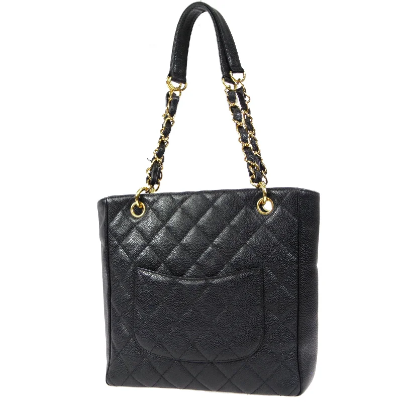 CHANEL Petite Shopping Tote PST Chain Hand Tote Bag Black Caviar