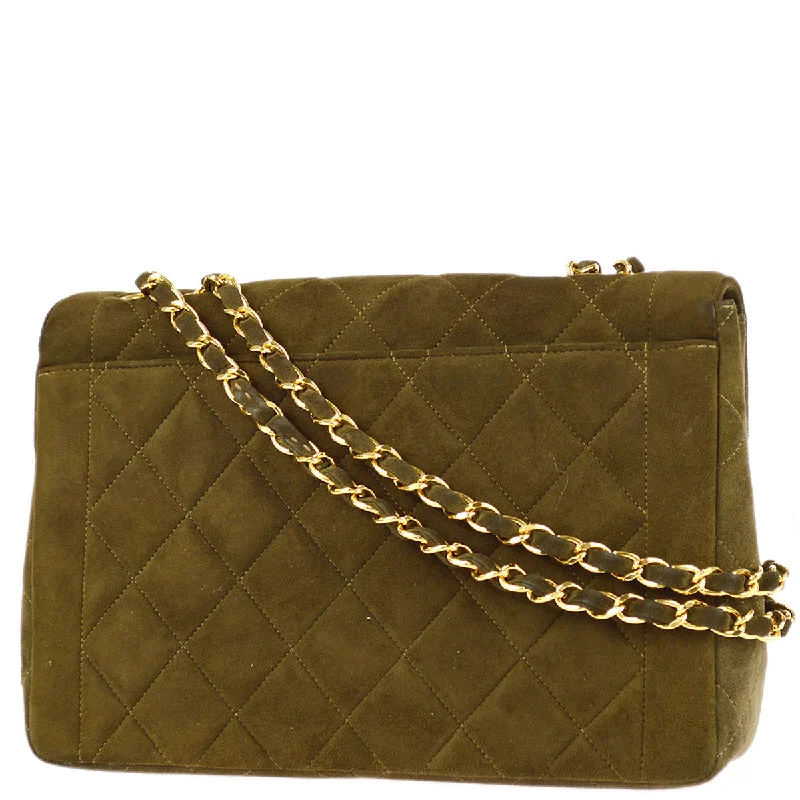 Chanel Classic Flap Double Chain Shoulder Bag Brown Suede