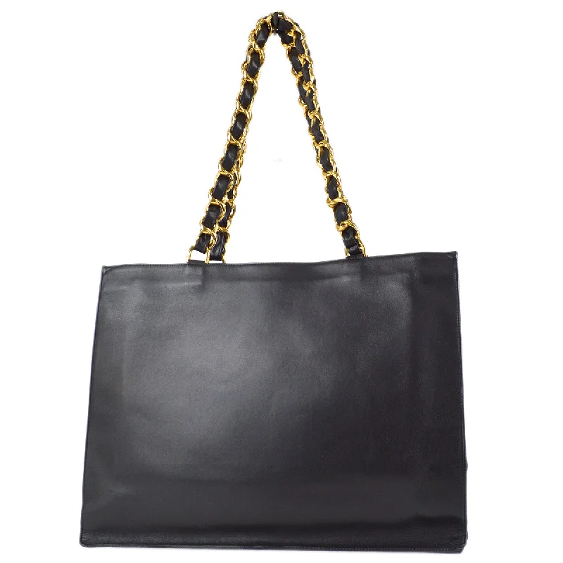 Chanel Chain Shoulder Tote Bag Black Lambskin