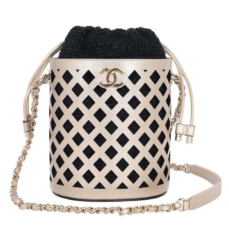 Matelasse Bucket Bag Perforated Leather Gold Black