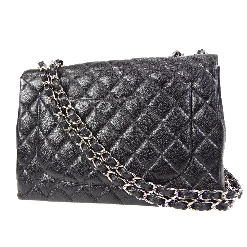 CHANEL Classic Flap Jumbo Double Chain Shoulder Bag Black Caviar