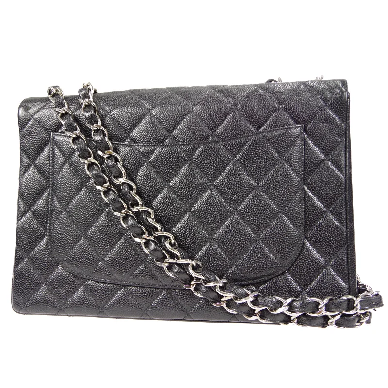 CHANEL Classic Flap Jumbo Double Chain Shoulder Bag Black Caviar