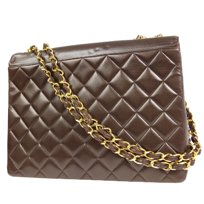 CHANEL Classic Flap Maxi Jumbo CC Chain Shoulder Bag Brown Lambskin