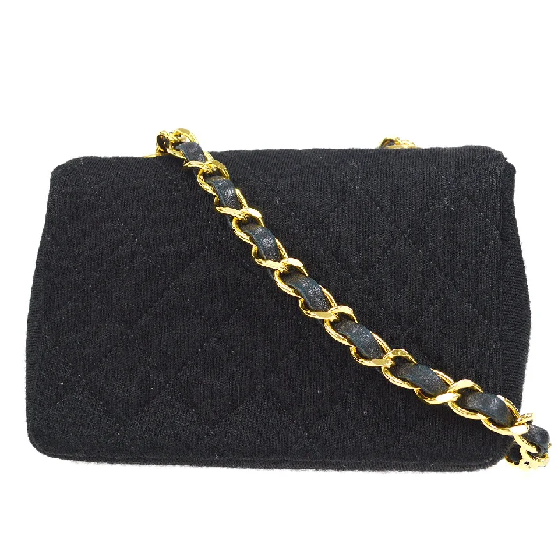 CHANEL Chain Shoulder Bag Black Cotton