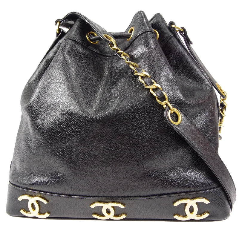 CHANEL Drawstring Chain Shoulder Bag Black Caviar