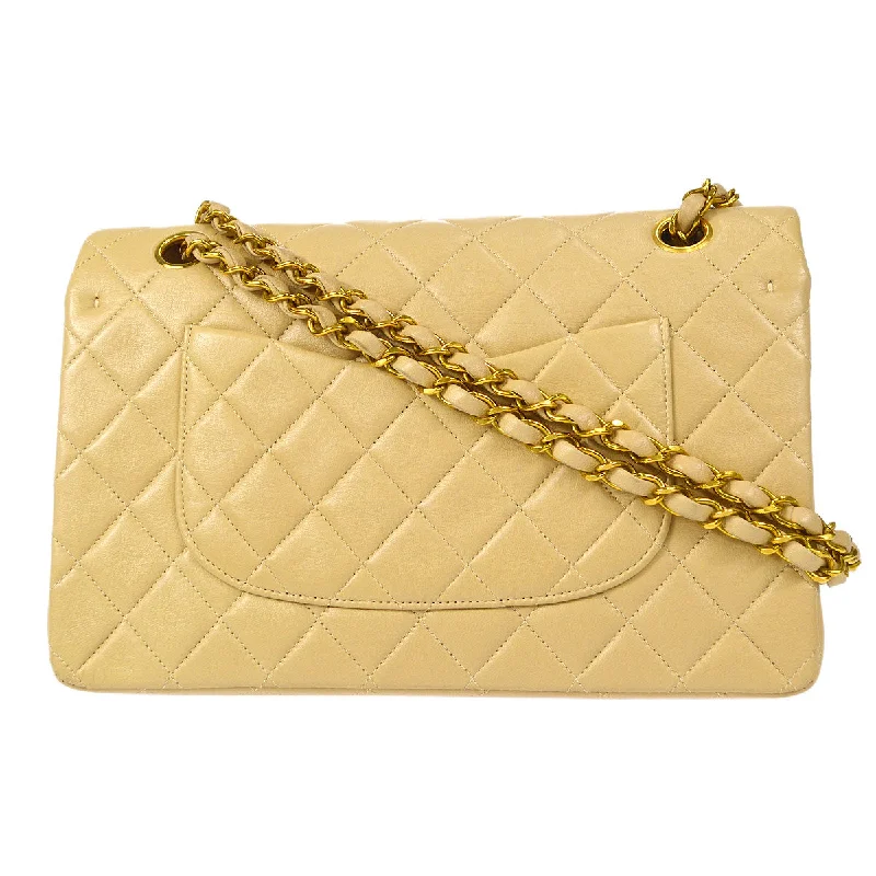 CHANEL Classic Double Flap Medium Shoulder Bag Beige Lambskin