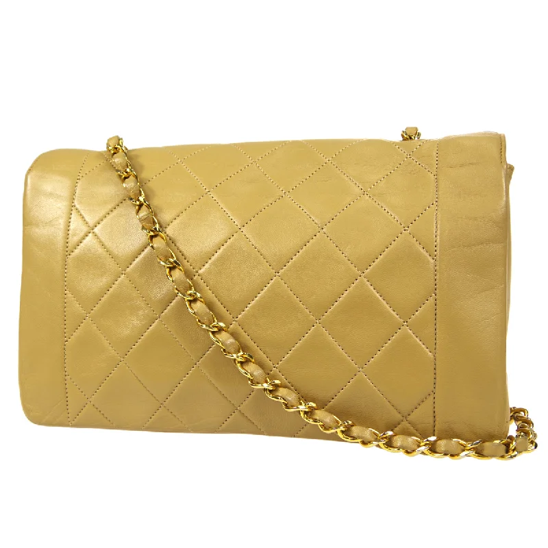 CHANEL Classic Single Flap Chain Shoulder Bag Beige Lambskin