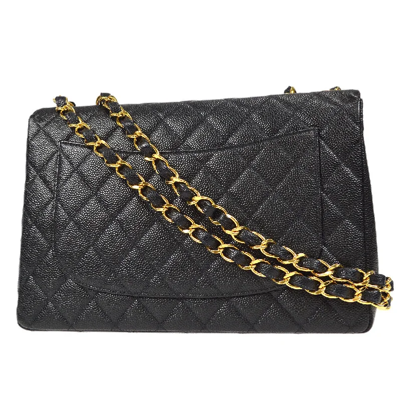 CHANEL Classic Flap Jumbo Double Chain Shoulder Bag Black Caviar