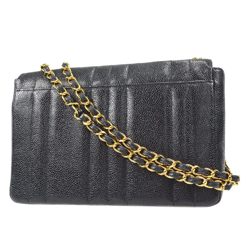 CHANEL Mademoiselle Double Chain Shoulder Bag Black Caviar