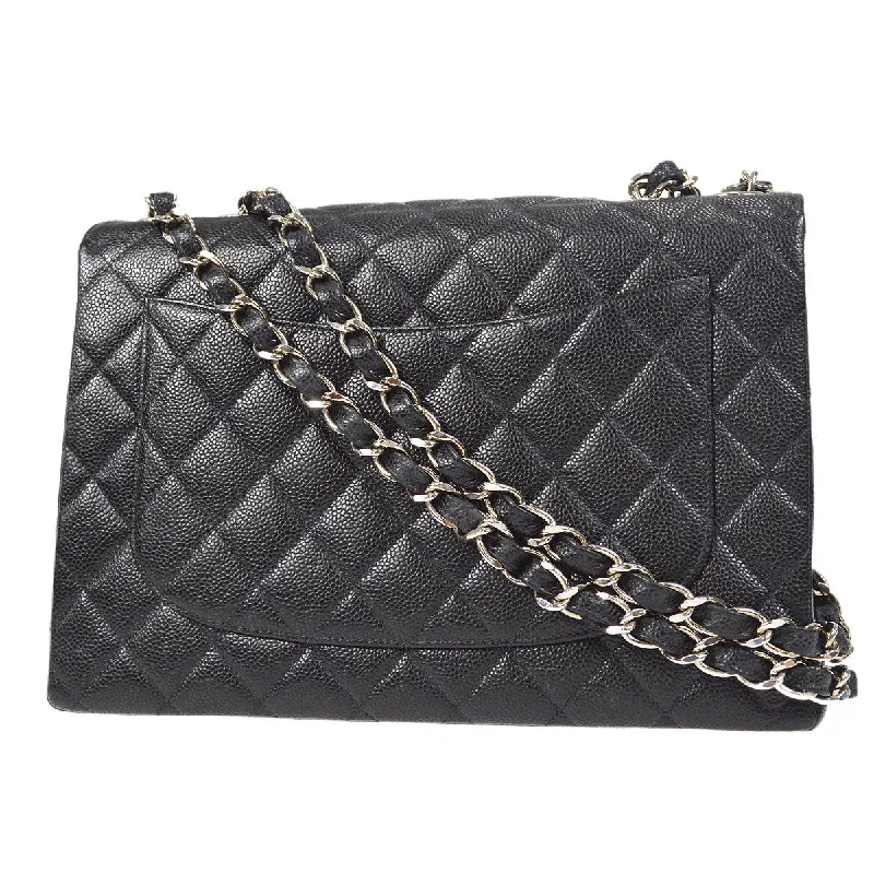 CHANEL Classic Flap Jumbo Double Chain Shoulder Bag Black Caviar