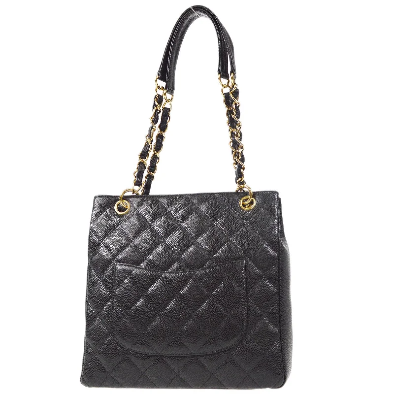 CHANEL Petite Shopping Tote PST Chain Hand Tote Bag Black Caviar