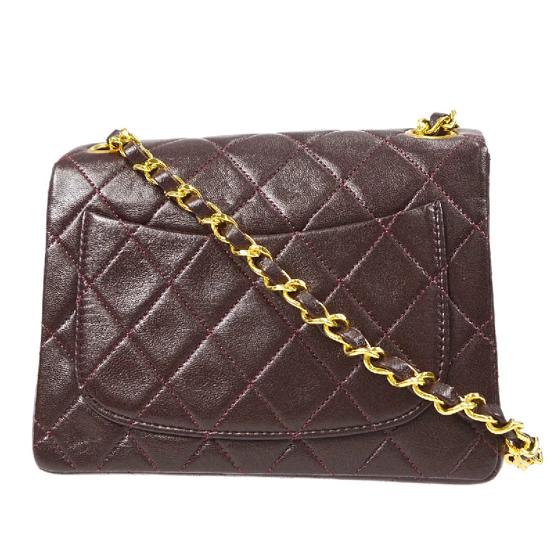 CHANEL Classic Flap Mini Square Chain Shoulder Bag Brown Lambskin