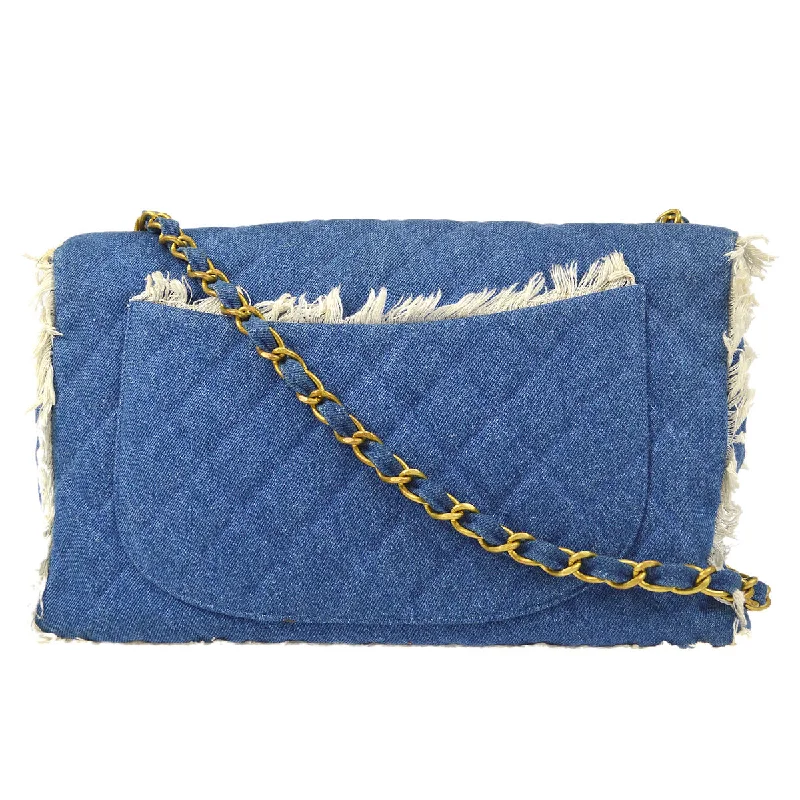 CHANEL Classic Flap Maxi Chain Shoulder Bag Indigo Denim