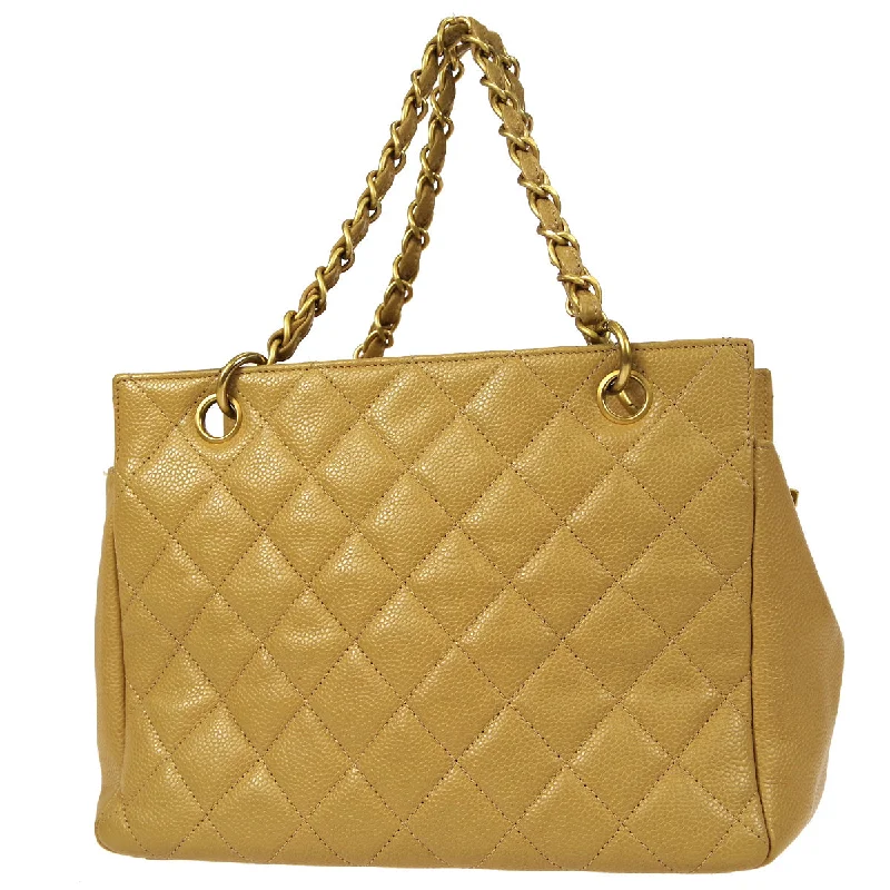 CHANEL Petit Time Rest PTT Chain Tote Bag Beige Caviar