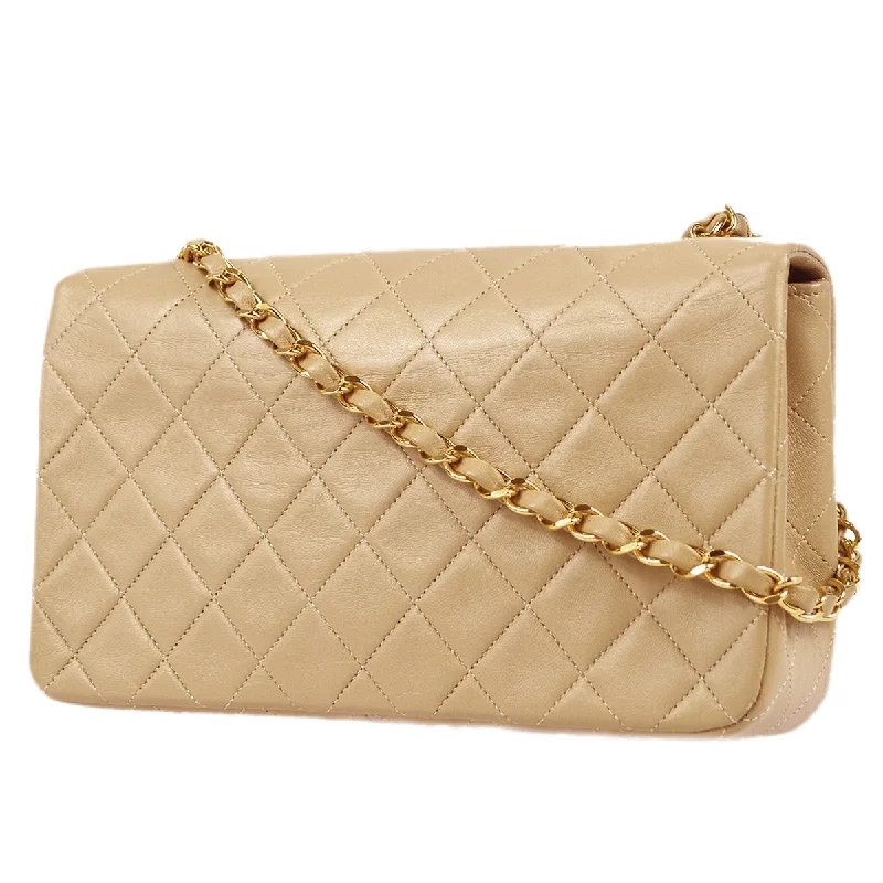 Chanel Full Flap Chain Shoulder Bag Beige Lambskin