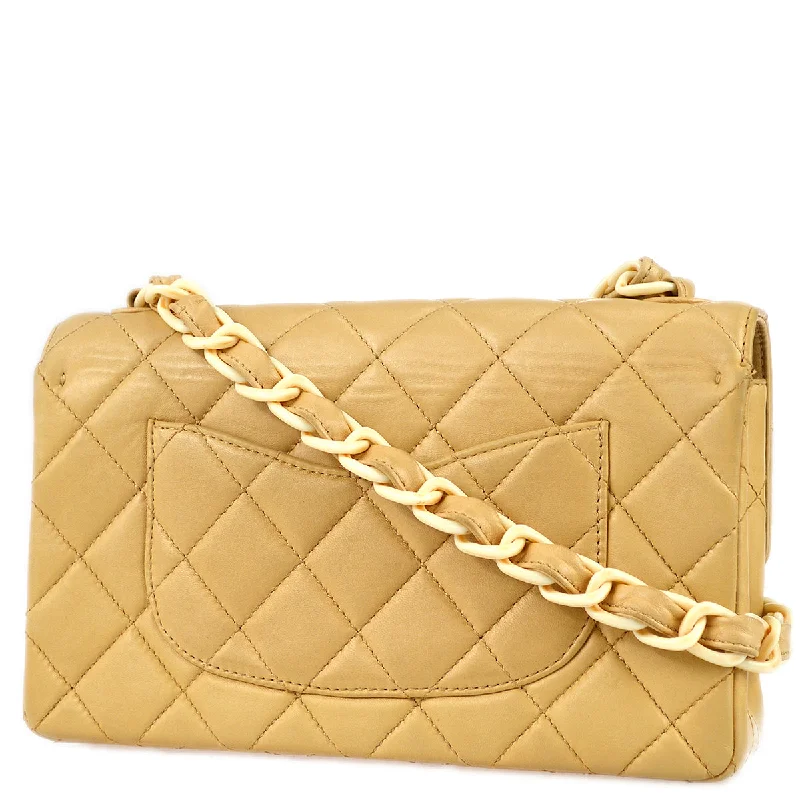 Chanel Classic Flap Acrylic Chain Shoulder Bag Beige Lambskin