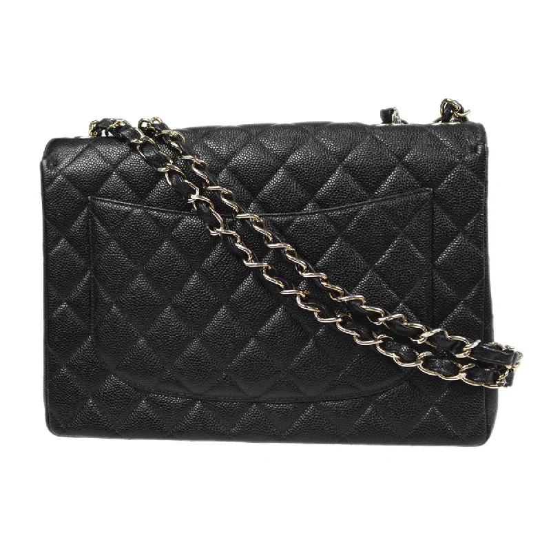 CHANEL Classic Flap Jumbo Double Chain Shoulder Bag Black Caviar