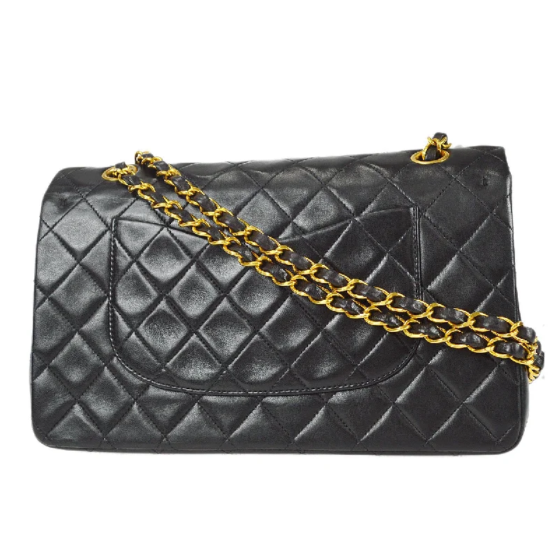 Chanel Classic Double Medium Shoulder Bag Black Lambskin